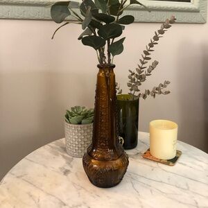 Vintage DABS Empoli Amber Glass Genie Bottle Decanter Vase Portugal 11.5”